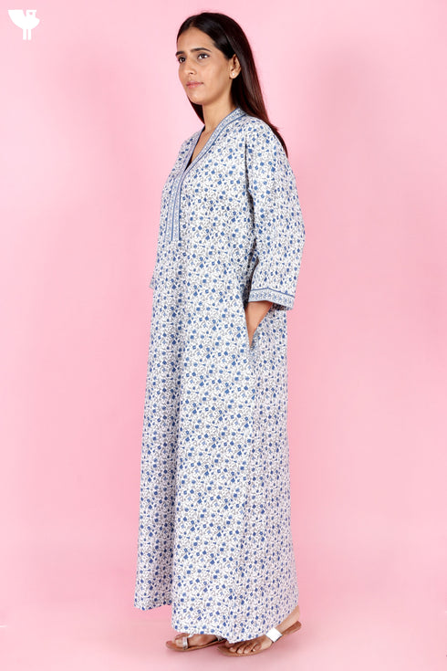 60’s Cotton Full Sleeved Kaftan In Floral Print